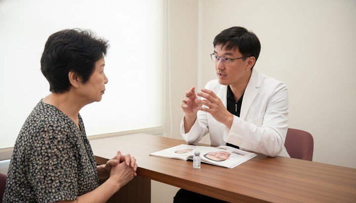 醫師細心為患者施打消除眼袋玻尿酸 患者接受消除眼袋玻尿酸後的平滑效果 比較眼霜與消除眼袋玻尿酸的結構差異 吳醫師展示消除眼袋玻尿酸的術後對比